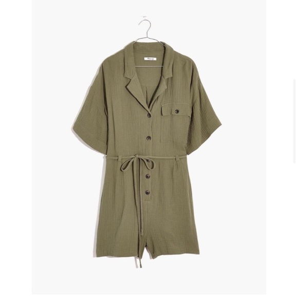 Madewell Belted Safari Romper Olive Green Size Medium - Picture 4 of 8